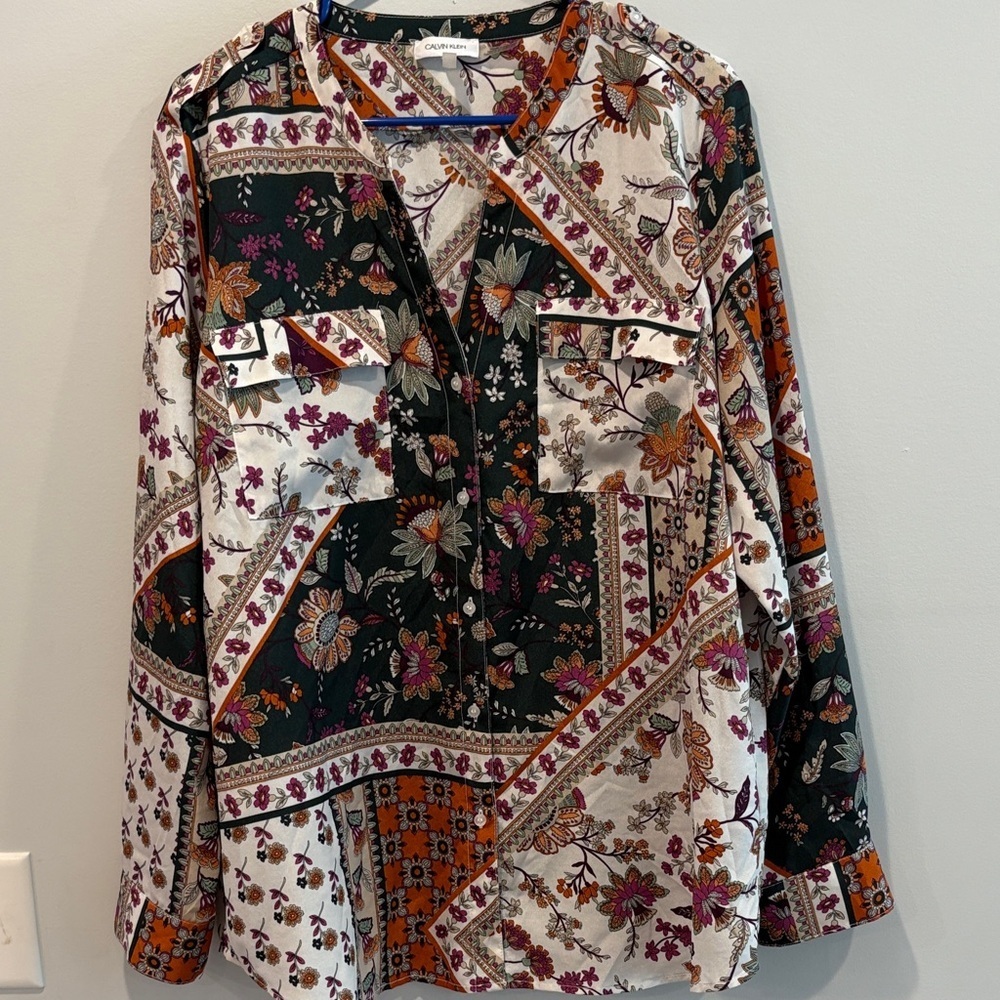 23 ptp Calvin Klein Multicolor Floral Blouse farm rio vibes! - Picture 1 of 9